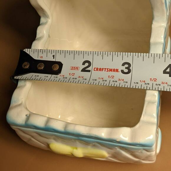 Giftwares Co Nancy Pew Baby Cradle Bassinet Planter Blue White Yellow Bows - Picture 8 of 8